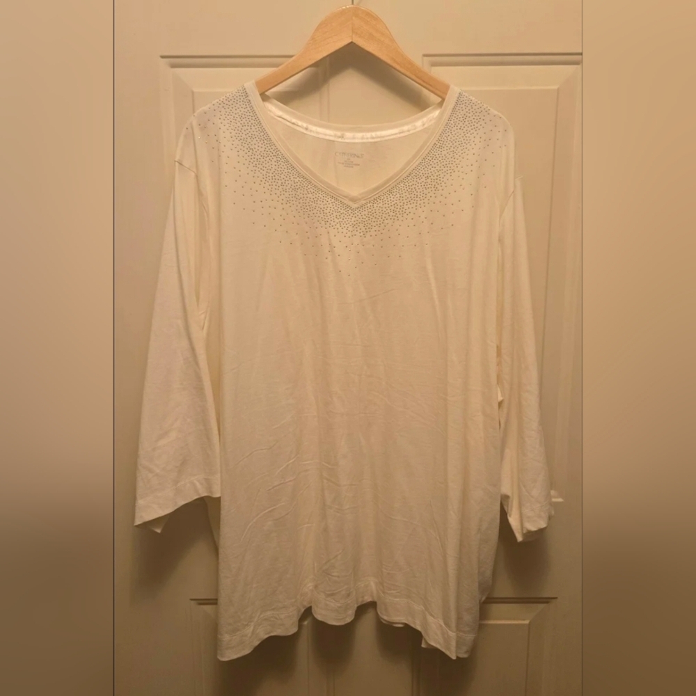 Catherines Cream Top with Embellished Neckline Size 4X